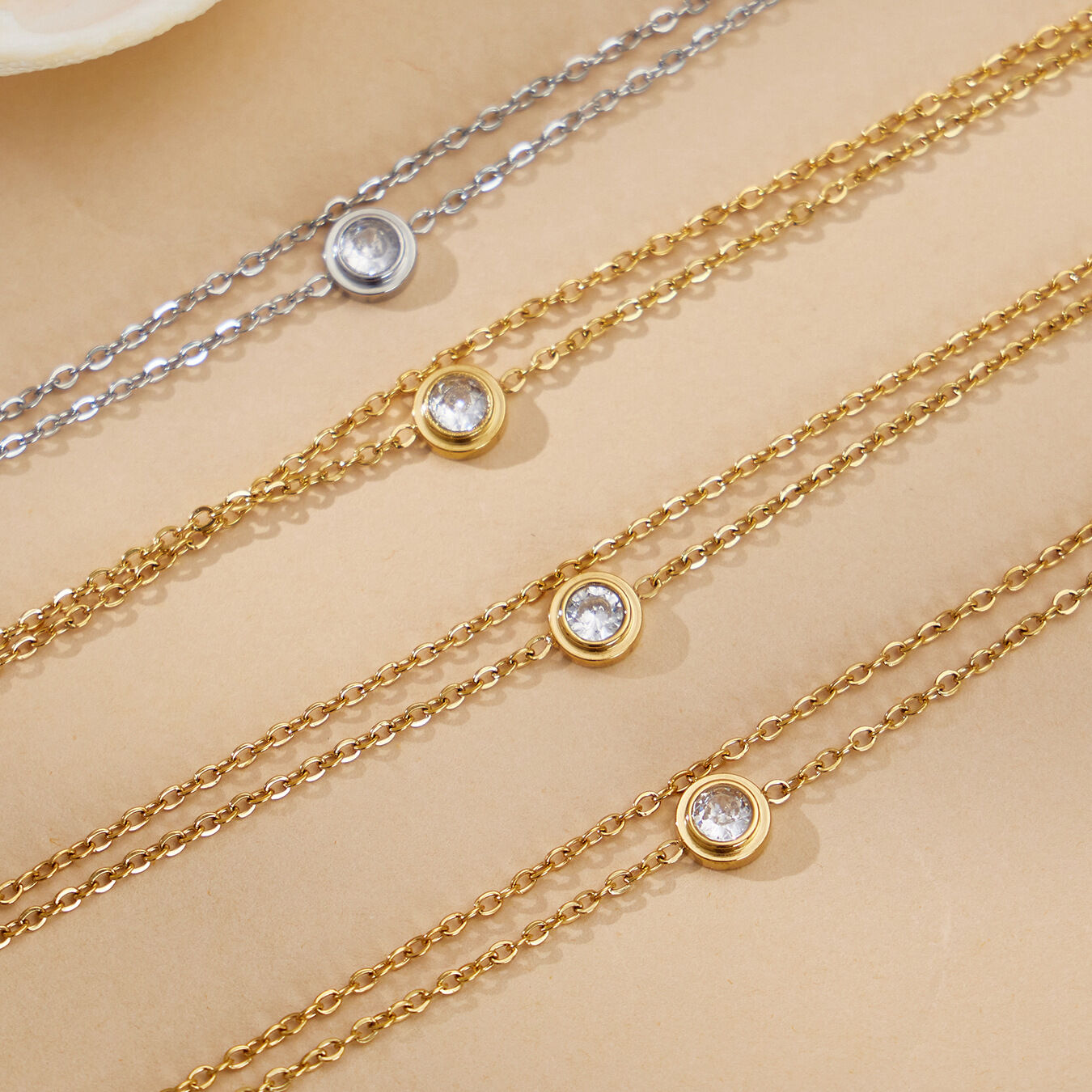 Simple Lightweight Zircon Stainless Steel Waterproof Anti - Tarnish Gold Color Women's Chain Bracelets h5 Picture3