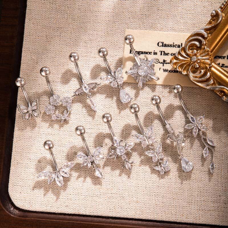 Brilliant Flower Cross Butterfly Copper Gold Color Zircon Navel Piercings Picture5