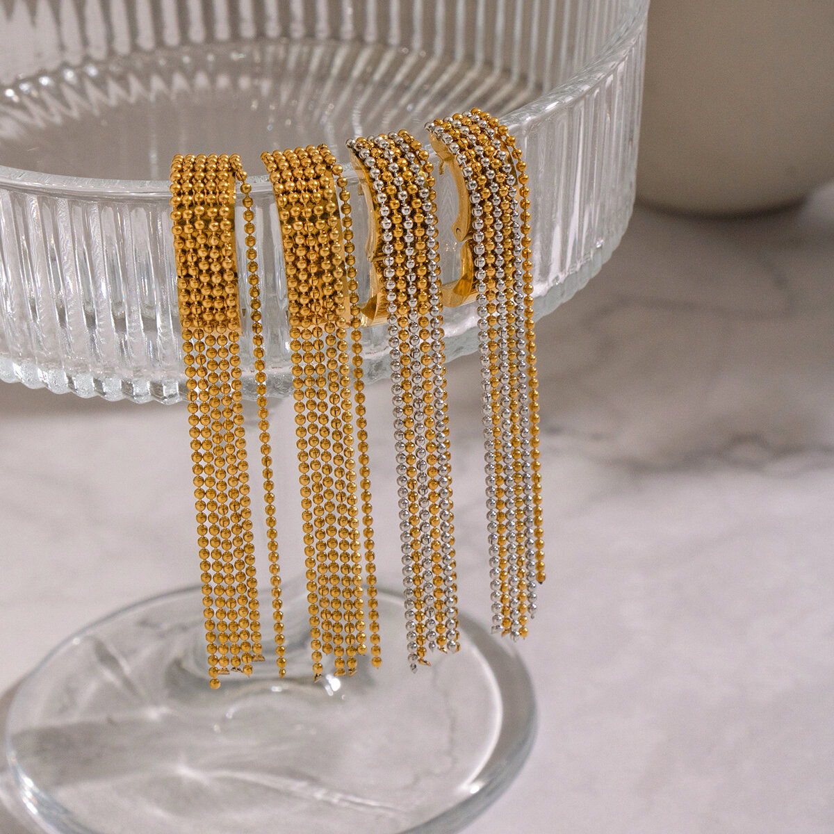 1 Pair Sexy Tassel Stainless Steel Waterproof Gold Color Dangle Earrings h5 Picture4