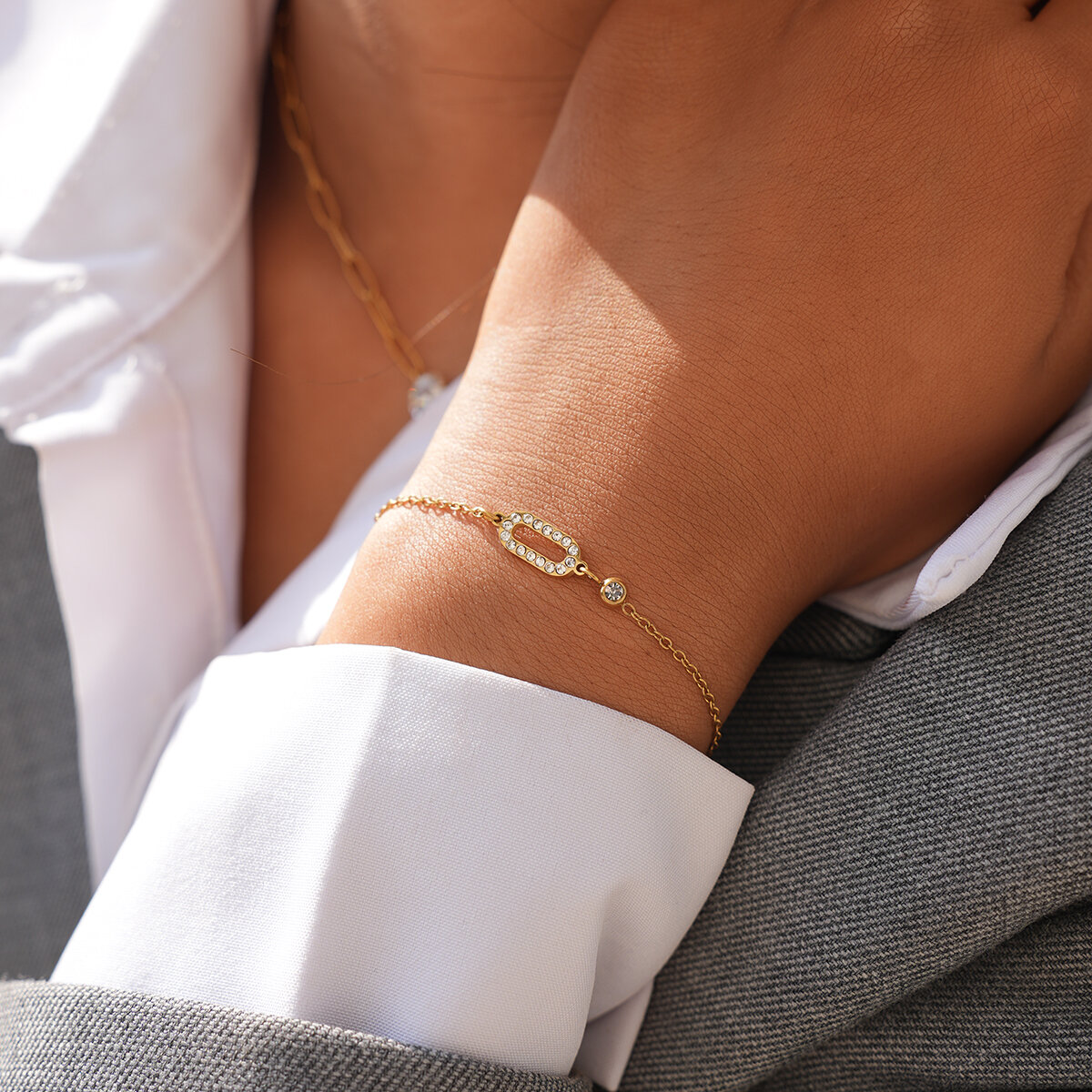 Simple Daily Rectangle Stainless Steel Waterproof   Gold Color  Women's Bracelets Sets Picture5