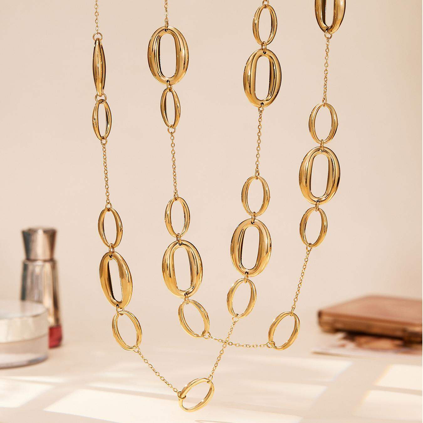 Collar largo minimalista de acero y titanio color dorado para mujer, 1 pieza
