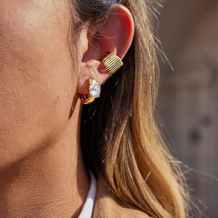 1 Pair Simple Lines Stainless Steel Waterproof Gold Color Women's Ear Cuffs