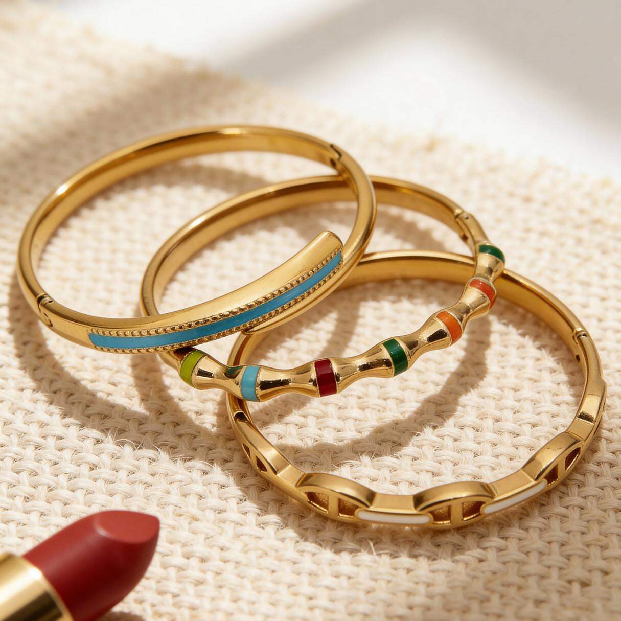 Delicate Stainless Steel Gold Color Waterproof Anti - Tarnish Women's Bangles
