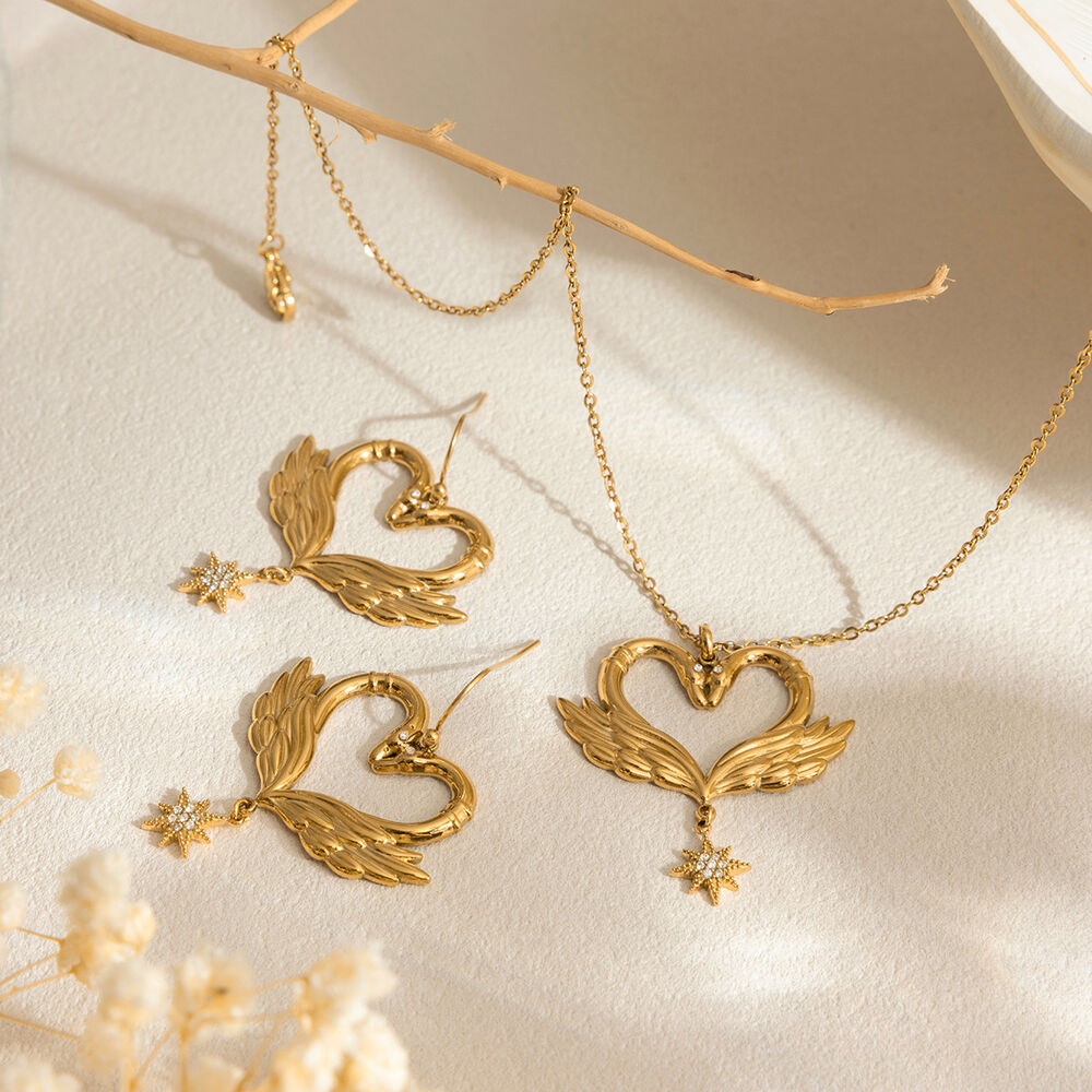 Romantic Series Elegant Swans Stainless Steel Waterproof Gold Color Women's Jewelry Sets Picture4