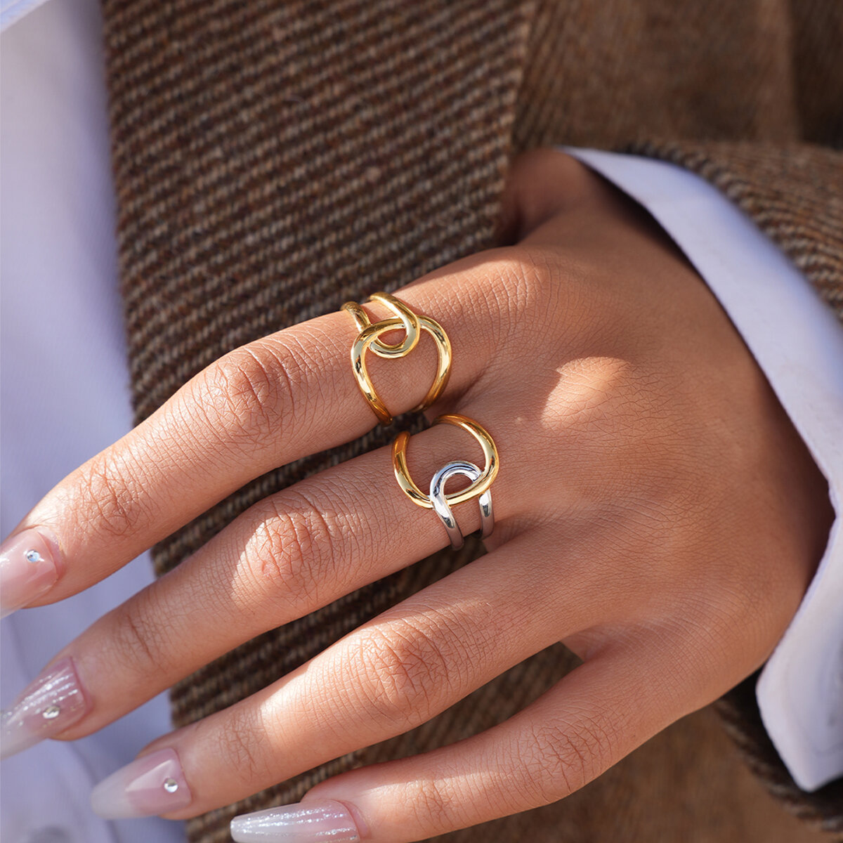 Simple Series Daily Irregular Shape Stainless Steel Waterproof Gold Color Statement Rings Picture5
