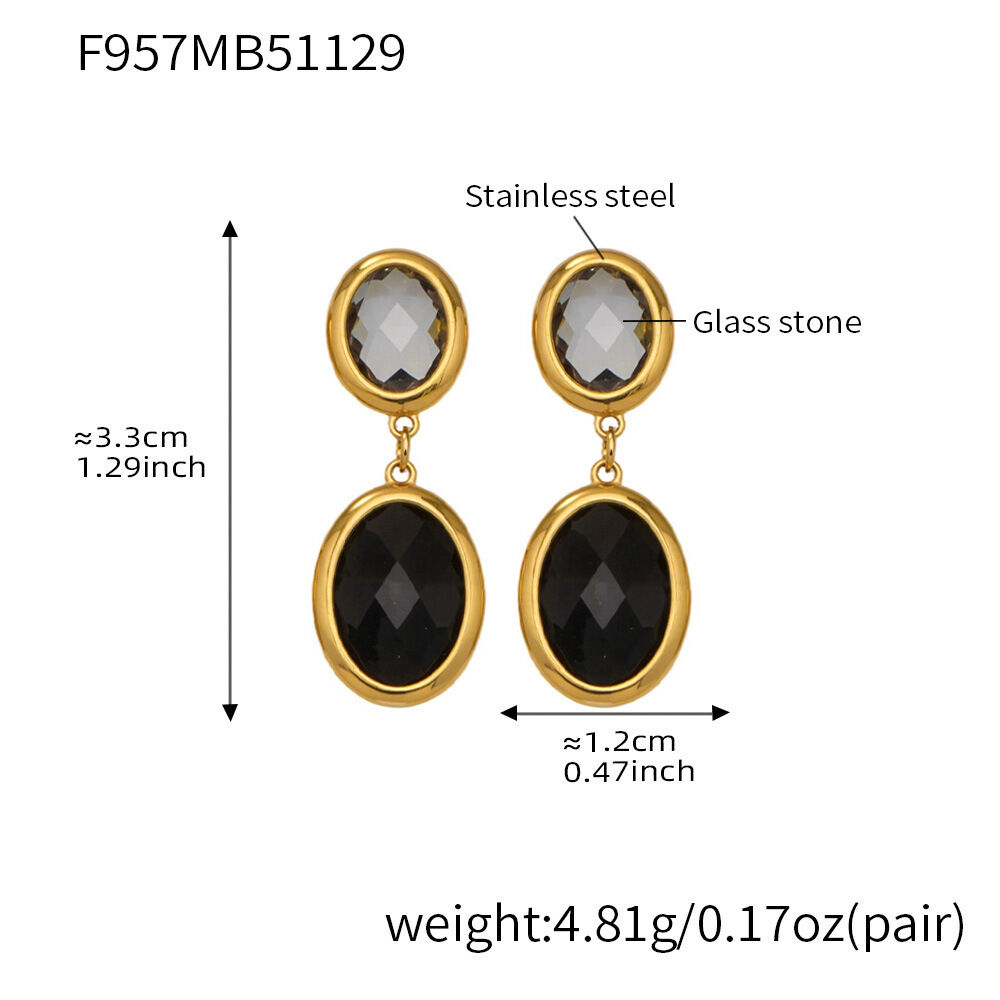 1 Pair Glamorous Round Glass Stainless Steel Waterproof Gold Color Women's Drop Earrings
