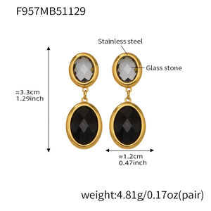 1 Pair Glamorous Round Glass Stainless Steel Waterproof Gold Color Women's Drop Earrings h5