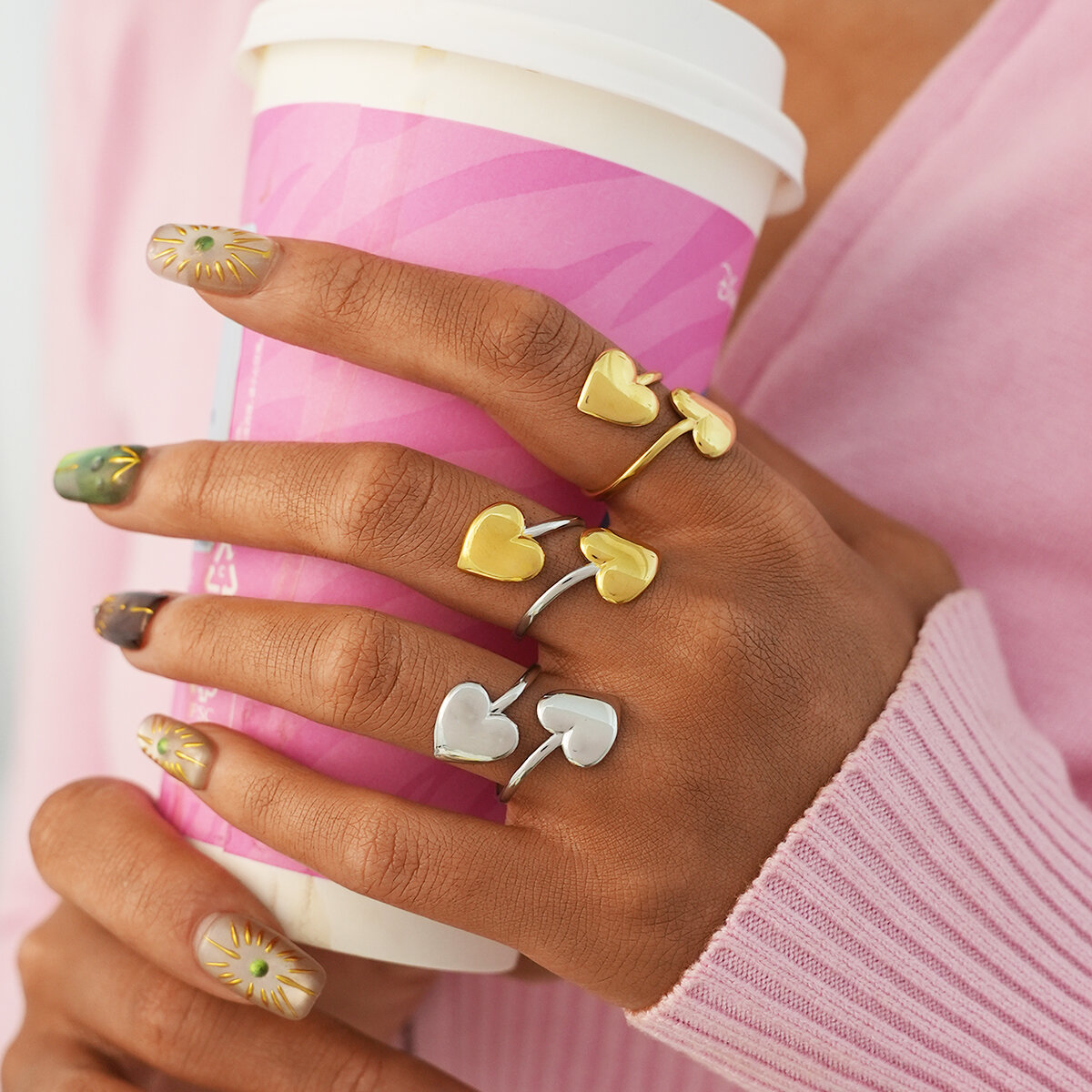 1 Stück Niedlicher Herzring aus Edelstahl, wasserdicht, goldfarben, Damen-Statement-Ring Bild3