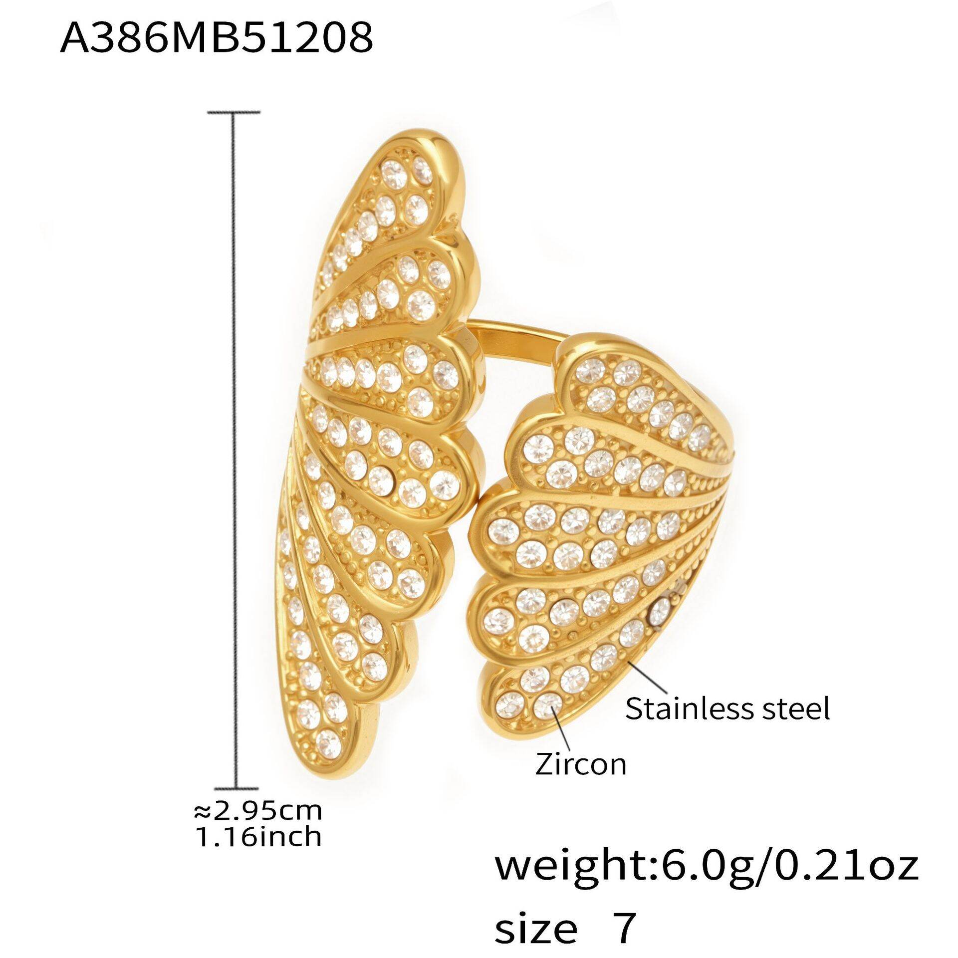Ornate Shell Stainless Steel Waterproof Anti - Tarnish Gold Color Zircon Women's Gemstone Rings h5 Picture2