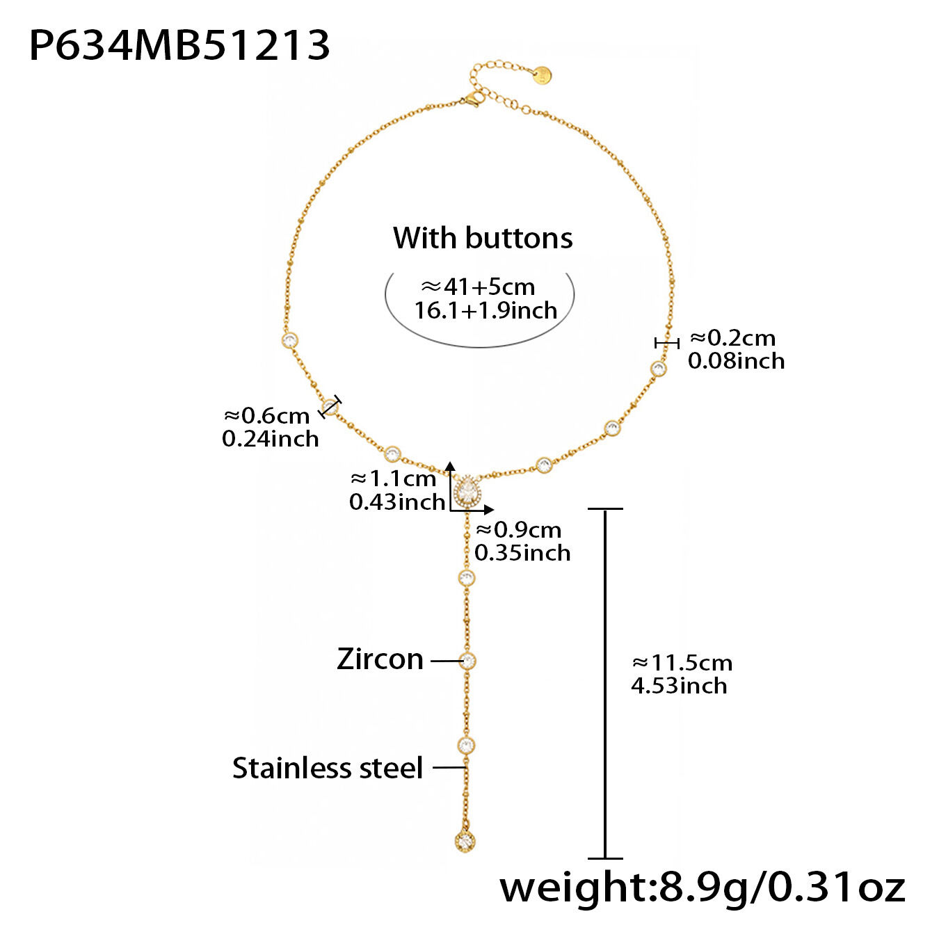 P634 - Gold Y-Shaped Necklace 41+5Cm Picture3