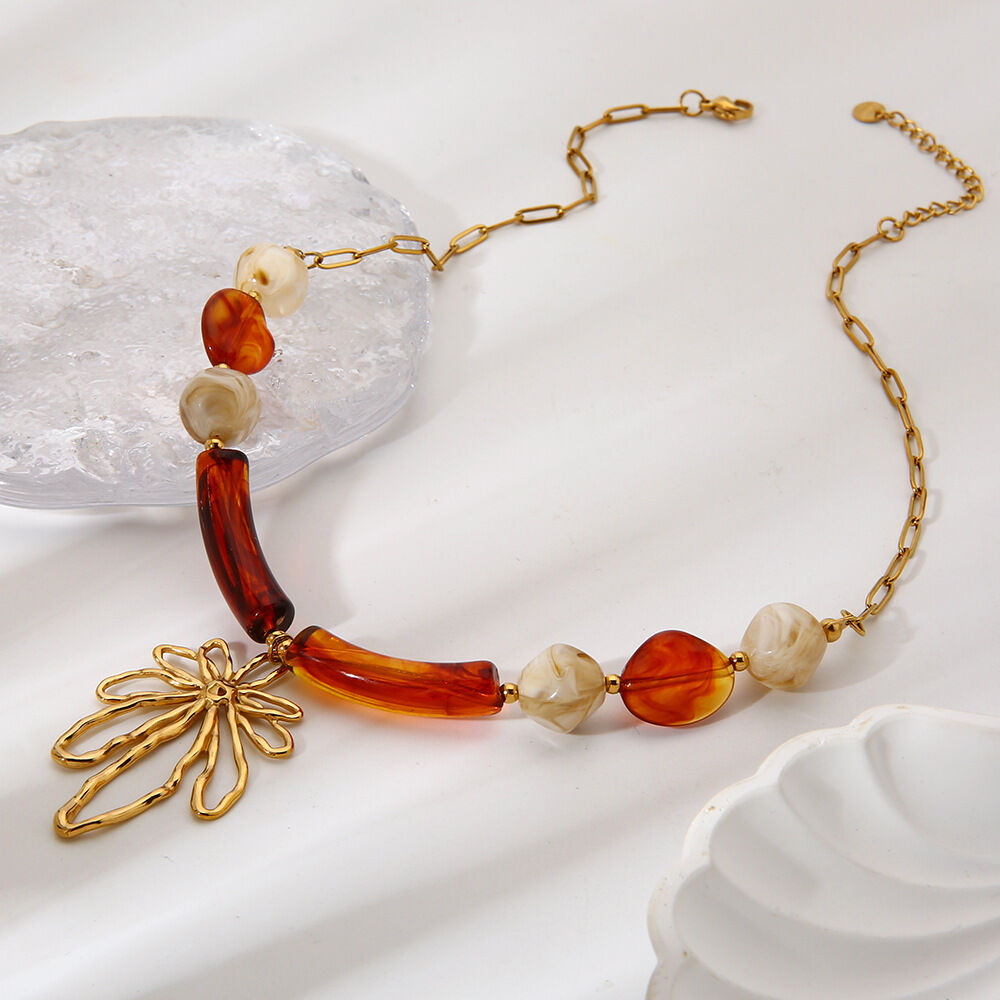 Vintage Flower Irregular Shape Stainless Steel Waterproof  Anti - Tarnish Gold Color Women's Pendant Necklaces