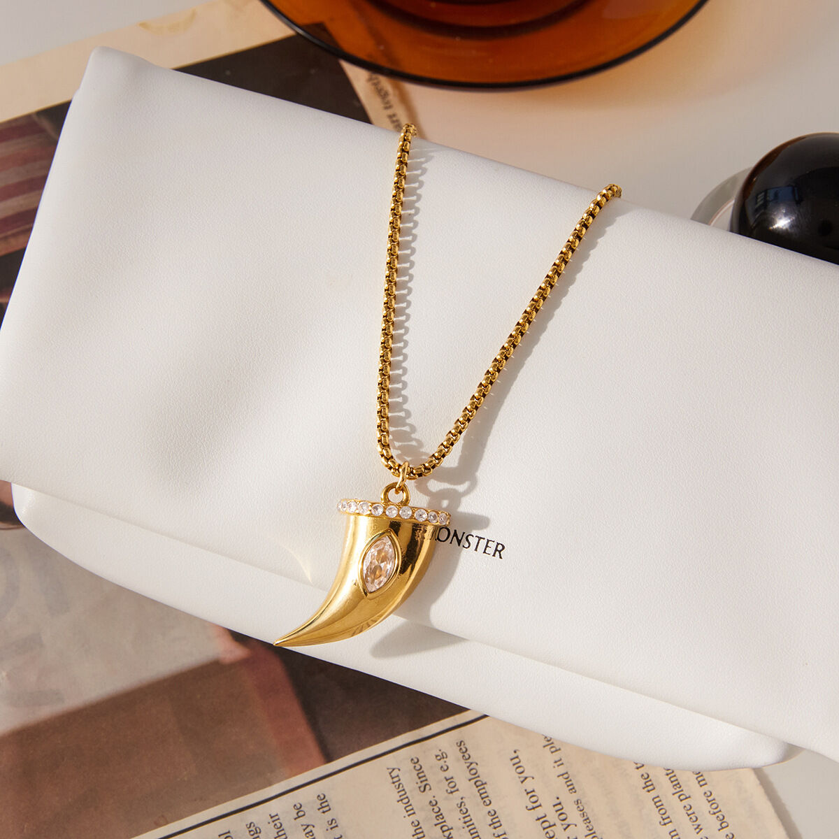 Bold Chili Shape Stainless Steel Waterproof Gold Color Zircon Women's Pendant Necklaces Picture5