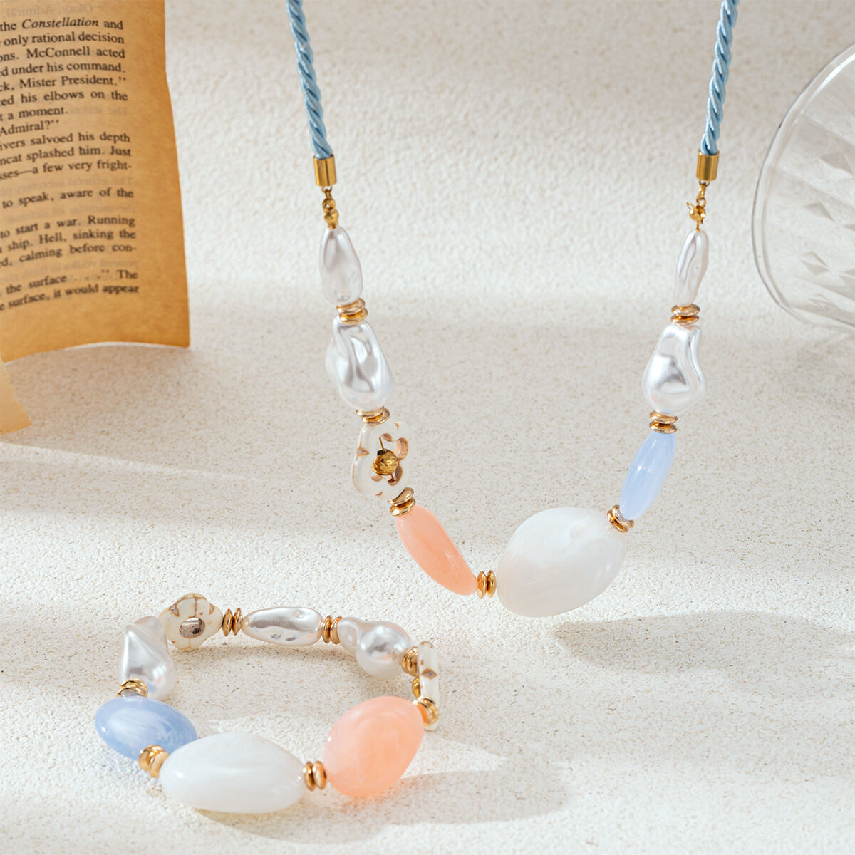 1 Piece Colorful Irregular Shape Stainless Steel Waterproof Gold Color Women's Beaded Necklaces h5 Picture4