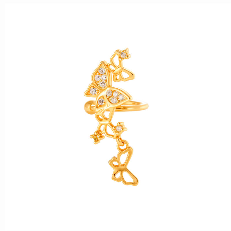 Delicate Butterfly Feather Copper Gold Color Zircon Women's Clip-On Earrings Picture6