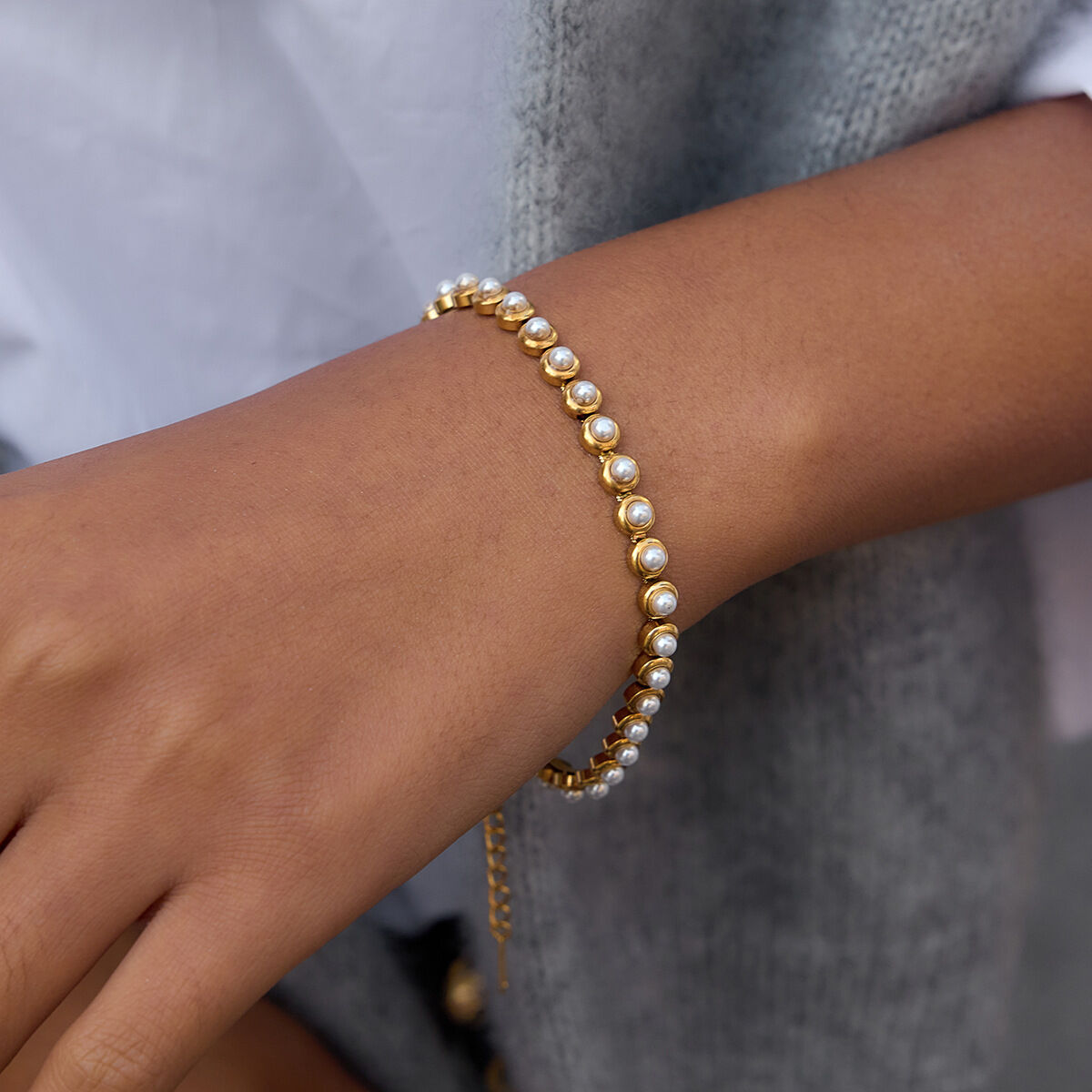 1 Piece Crafted Beads Stainless Steel Waterproof Gold Color Women's Beaded Bracelets h5 Picture5