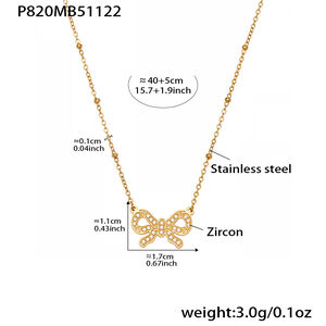 1 Piece Romantic Heart Bow Knot Stainless Steel Waterproof Zircon Women's Pendant Necklaces h5