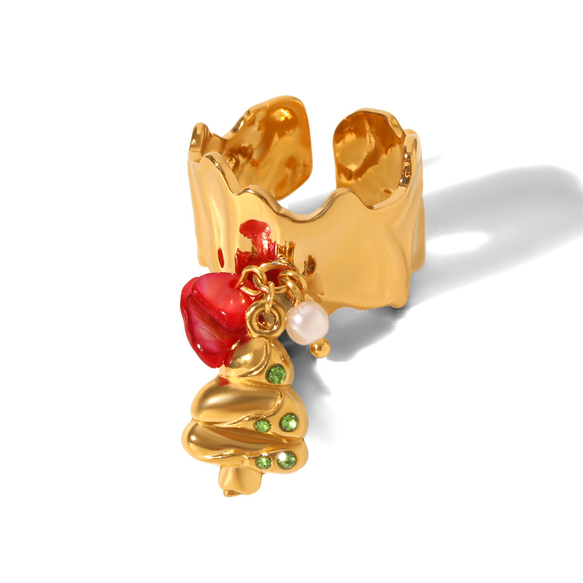 Anillos étnicos navideños de acero inoxidable, resistentes al agua, color dorado, para mujer. h5