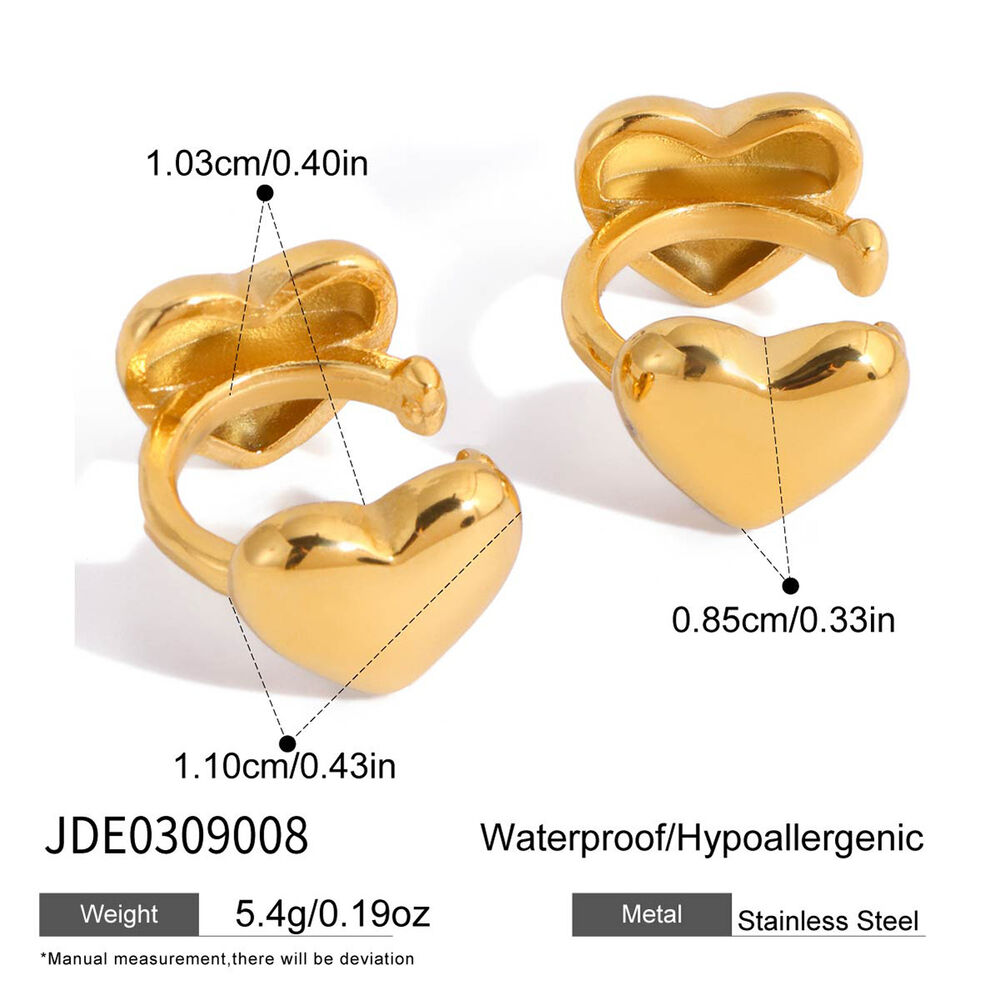 1 Pair Romantic Heart Stainless Steel Waterproof Gold Color Women's Ear Cuffs Picture2