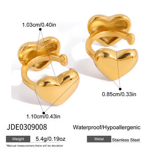 1 Pair Romantic Heart Stainless Steel Waterproof Gold Color Women's Ear Cuffs h5 Picture2