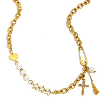1 Piece Simple Series Daily Cross Stainless Steel Waterproof   Gold Color  Women's Chain Necklaces