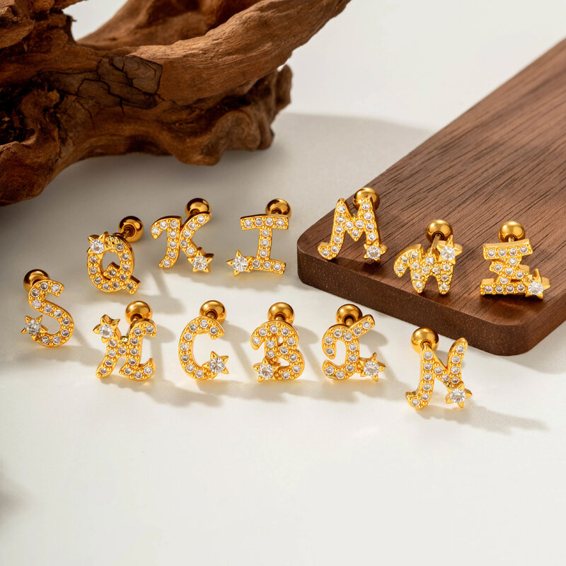 Classic Letter Copper Gold Color Zircon Women's Piercing Earrings h5Picture5