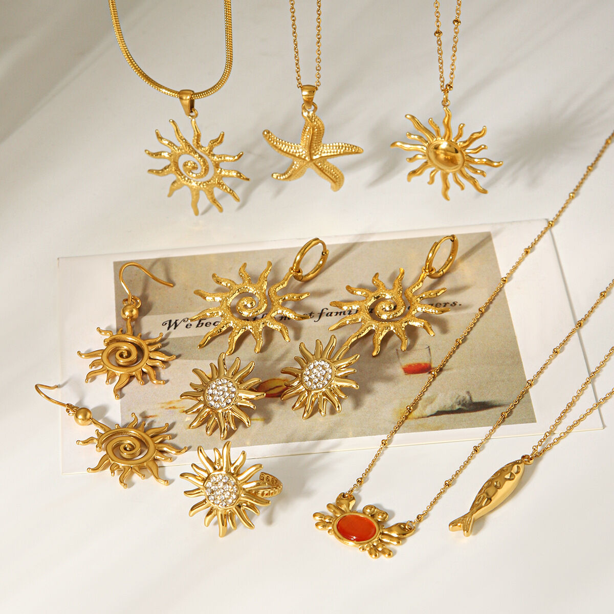 1 Piece  Daily Sun Star Moon Stainless Steel Waterproof   Gold Color Women's Pendant Necklaces h5 Picture3