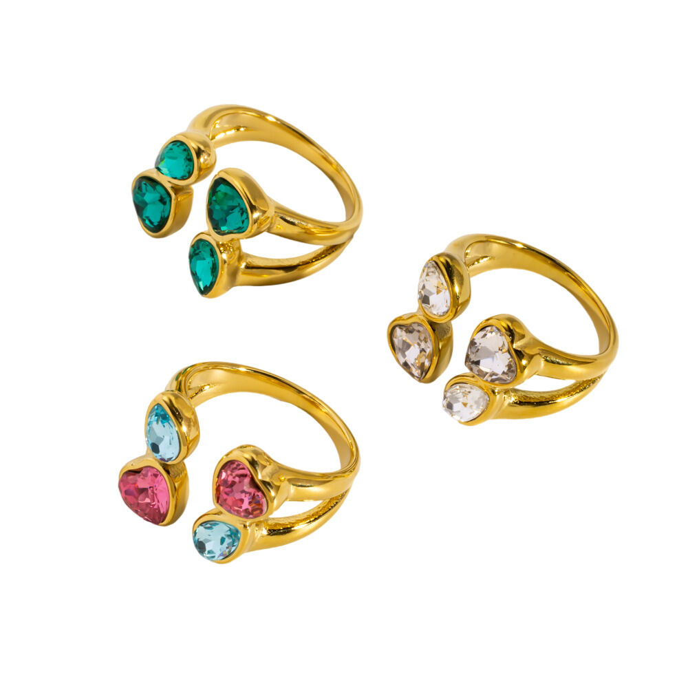 Luxurious Droplet&Heart Zircon Stainless Steel Waterproof&Anti-tarnish Gold Color Women's Gemstone Rings h5 Picture4