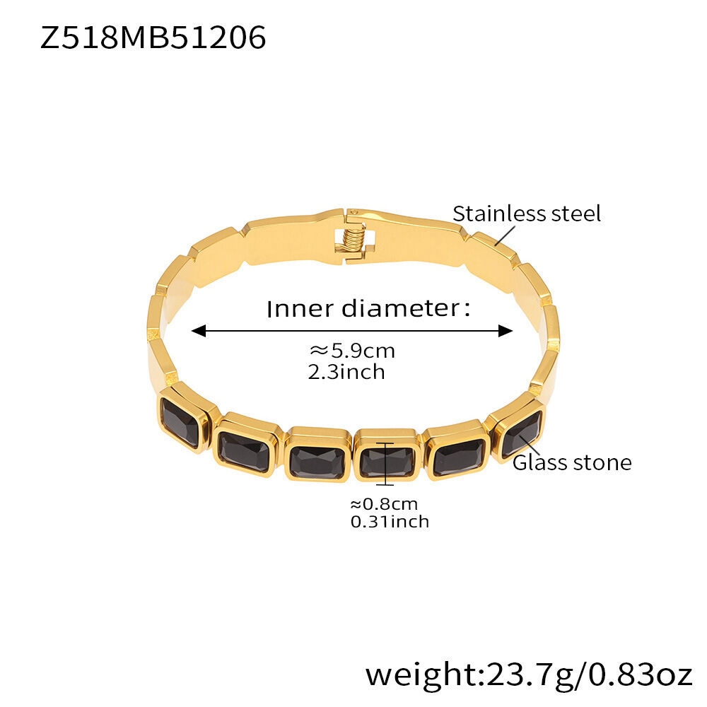 Z518 - Golden Black Glass Stone Bangle