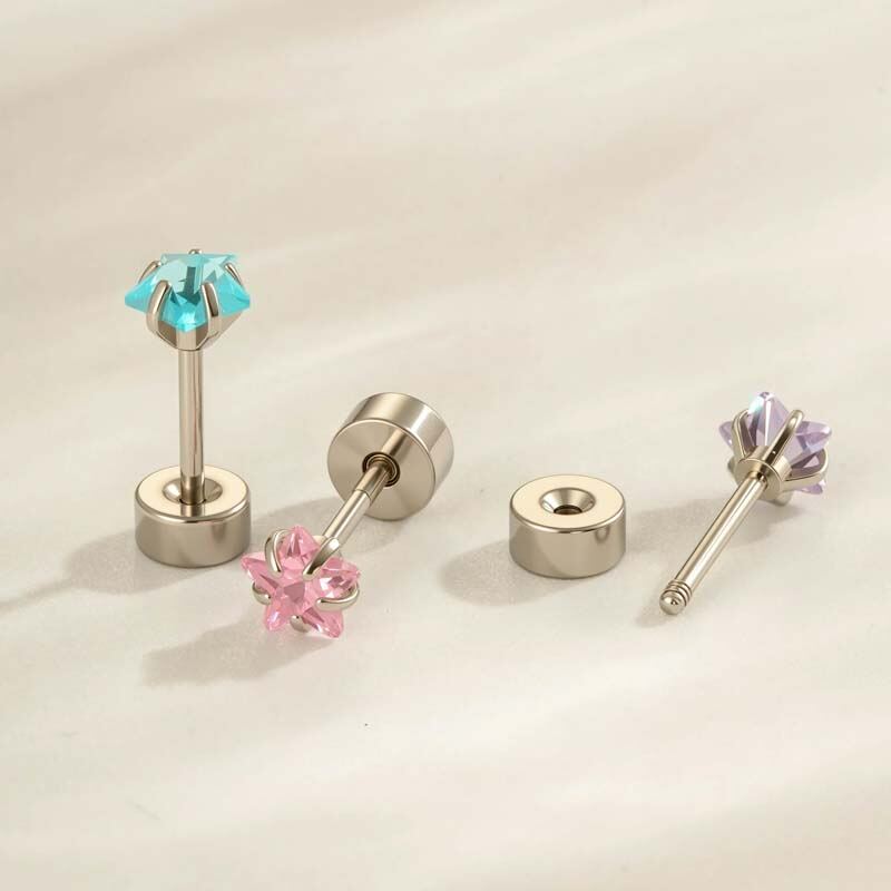 Sweet Star Stainless Steel Waterproof Zircon Women's Piercing Earrings h5Picture3