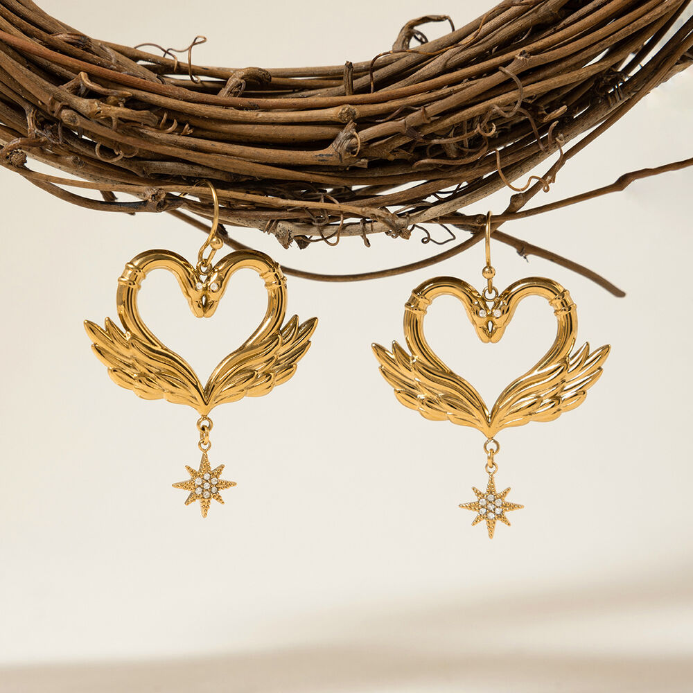Romantic Series Elegant Swans Stainless Steel Waterproof Gold Color Women's Jewelry Sets Picture5