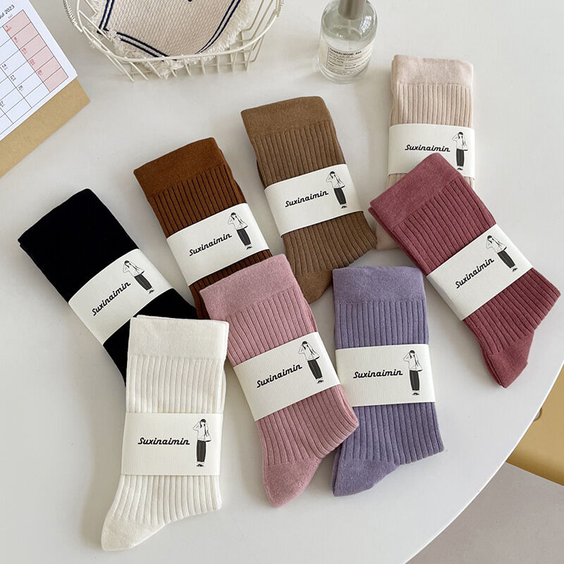High Bounce Basic Solid Color Ribbed Sports Pure Cotton Mid-Calf Socks h5 Picture2