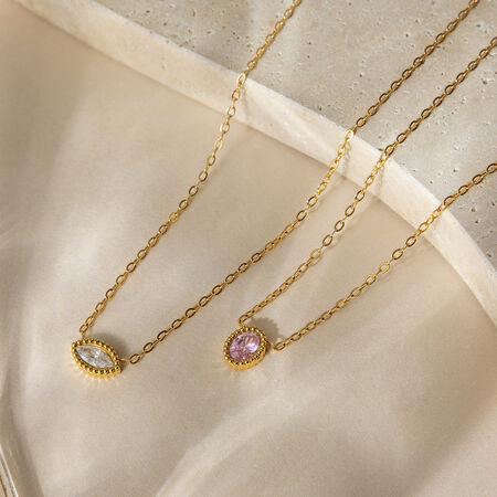 Shimmering Oval Stainless Steel Waterproof&Anti-tarnish Gold Color Zircon Women's Pendant Necklaces 2