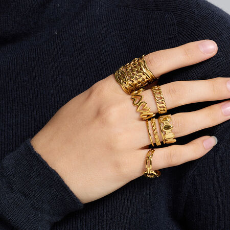 1 Piece Daily Heart Patchwork Stainless Steel Waterproof Anti - Tarnish Gold Color Statement Rings 2