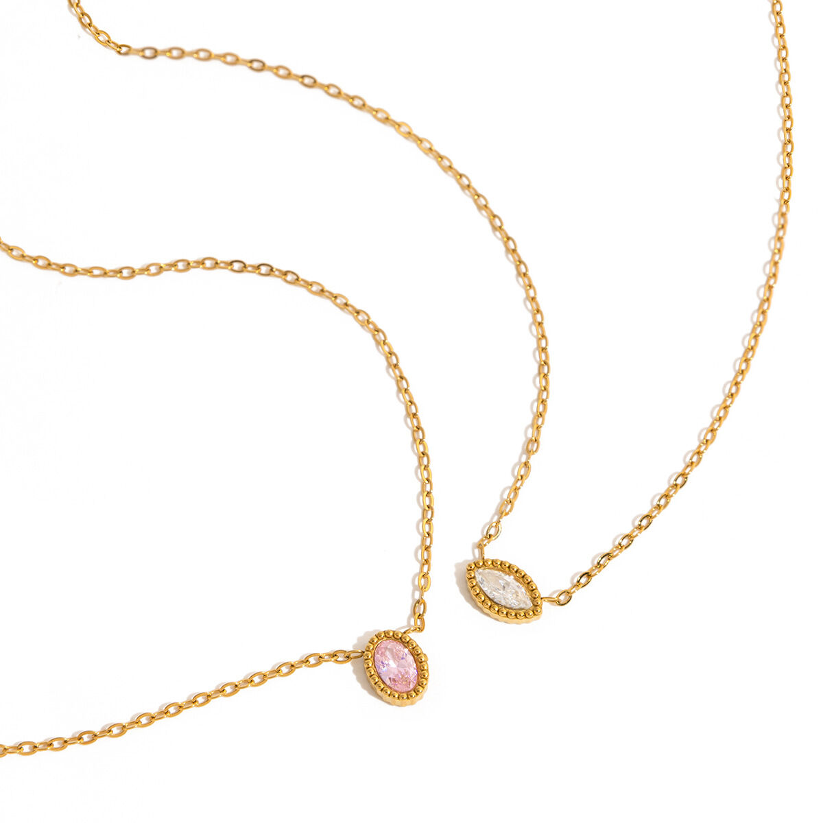 Shimmering Oval Stainless Steel Waterproof&Anti-tarnish Gold Color Zircon Women's Pendant Necklaces h5 Picture6