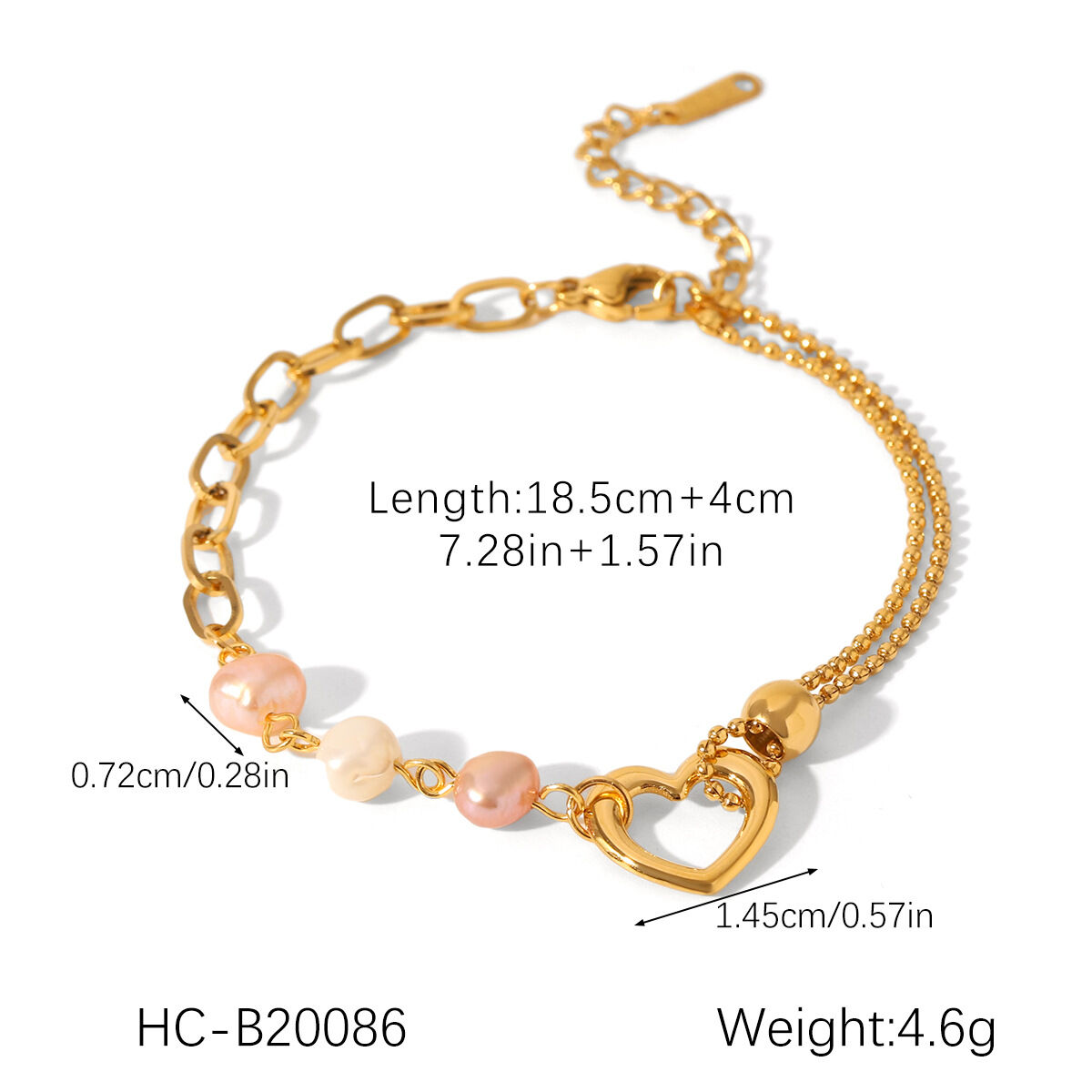 Stainless Steel Waterproof Gold Color Pearl Bracelet h5 Picture2