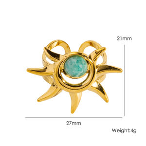 Designable Sun Natural Stone Stainless Steel Waterproof&Anti-tarnish Gold Color Women's Gemstone Rings h5