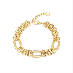 Moderne ovale schakelarmband van roestvrij staal, waterdicht, anti-aanslag, goudkleurig met zirkonia, voor dames. h5