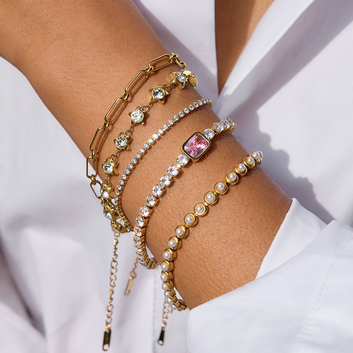 1 Piece Crafted Beads Stainless Steel Waterproof Gold Color Women's Beaded Bracelets h5 Picture3