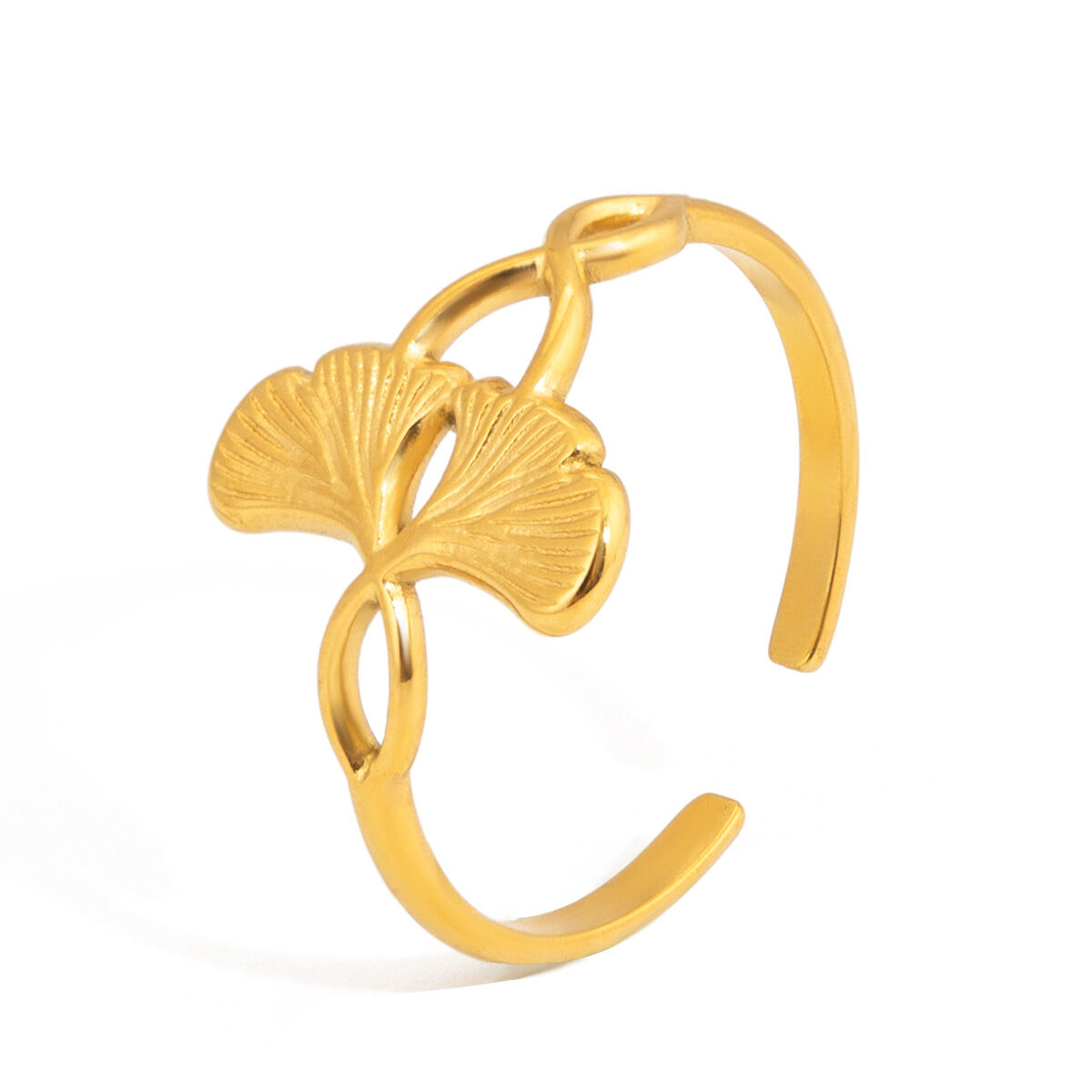 1 stuk eenvoudige, waterdichte, goudkleurige statement ring met ginkgobladmotief, roestvrij staal h5 