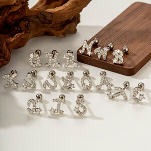 Classic Letter Copper Gold Color Zircon Women's Piercing Earrings h5 Picture3