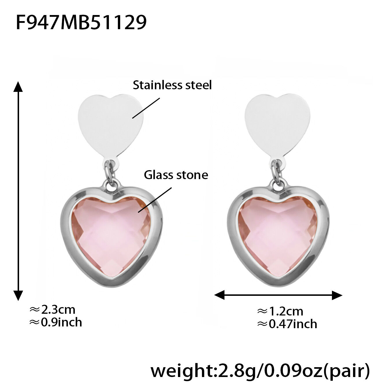 F947 - Pink Faceted Stone Steel Earrings Picture21