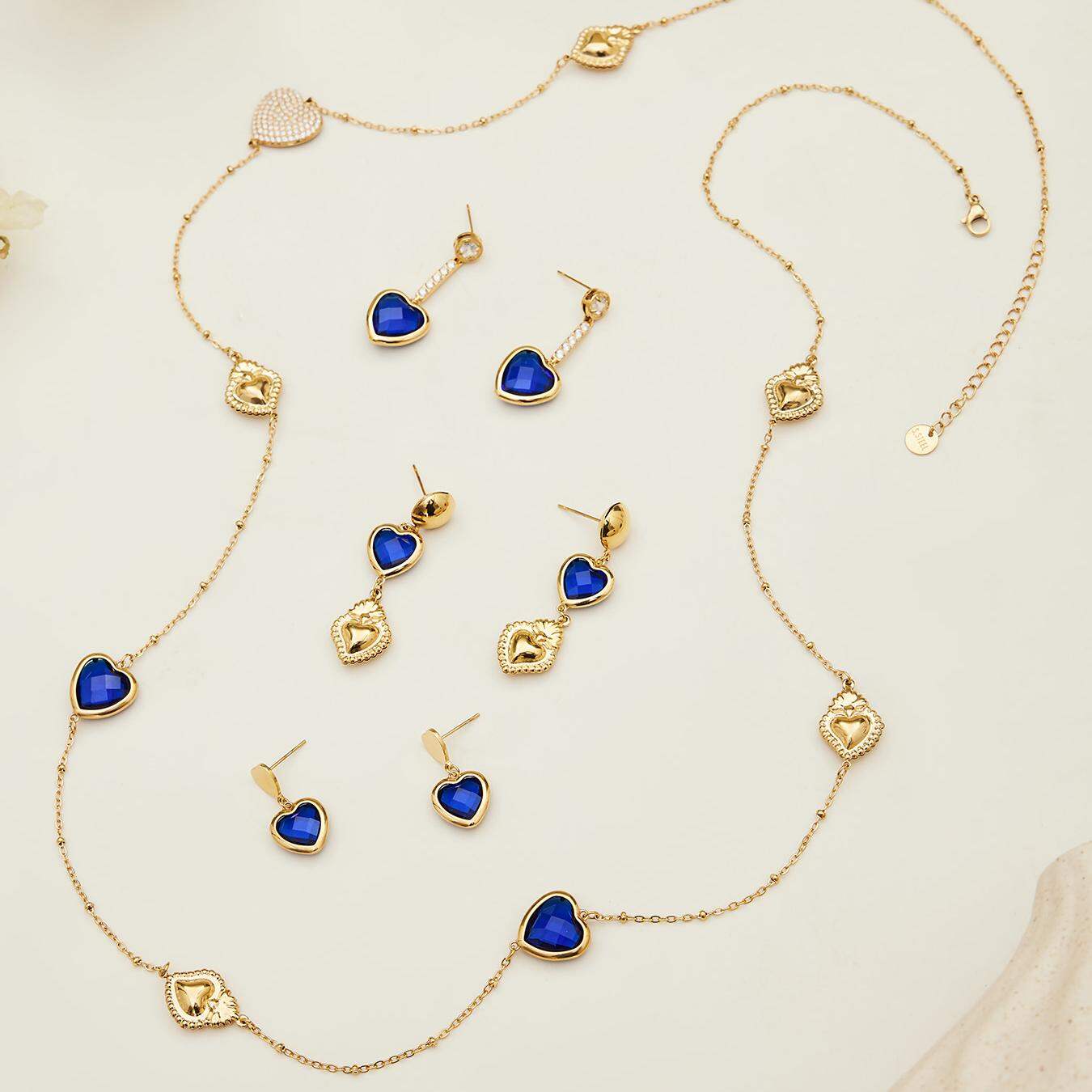 Romantic Heart Glass Stainless Steel Waterproof Anti - Tarnish Gold Color Women's Long Necklaces h5 Picture3