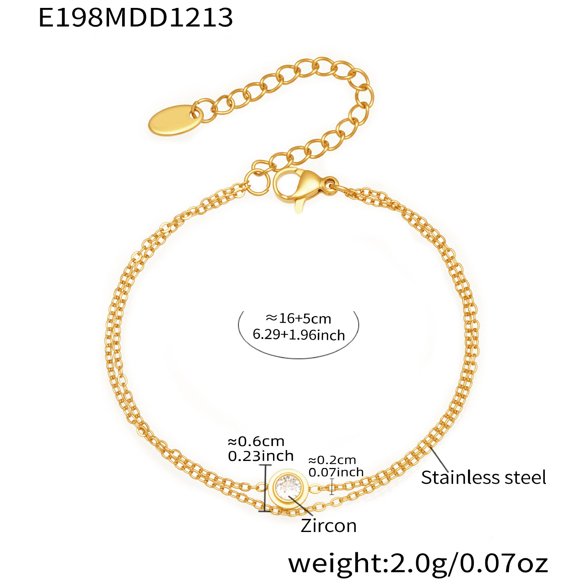 Simple Lightweight Zircon Stainless Steel Waterproof Anti - Tarnish Gold Color Women's Chain Bracelets h5 Picture2