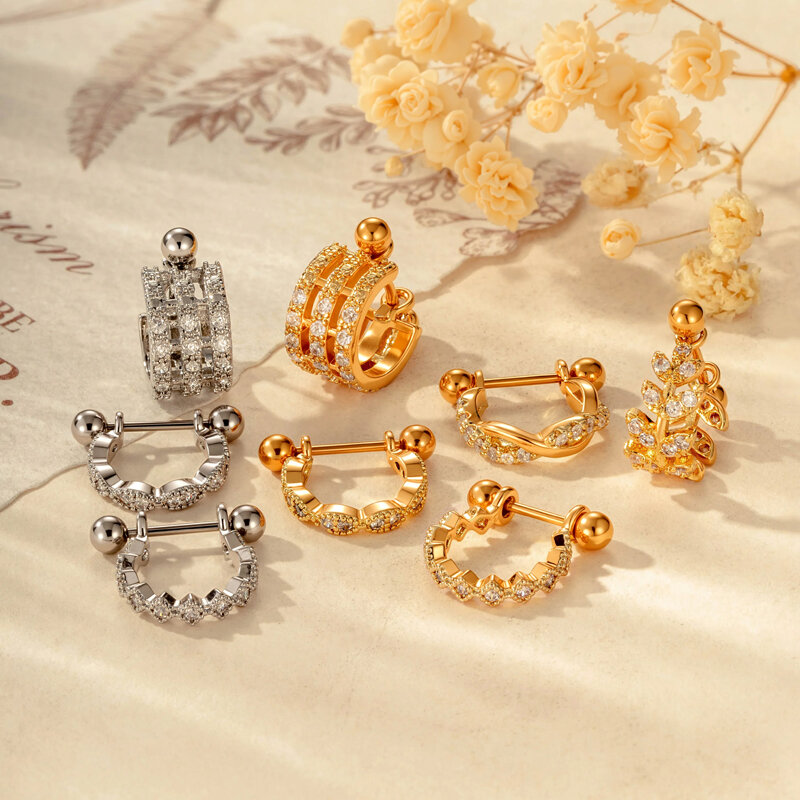 Brilliant Leaf Copper Gold Color Zircon Women's Piercing Earrings