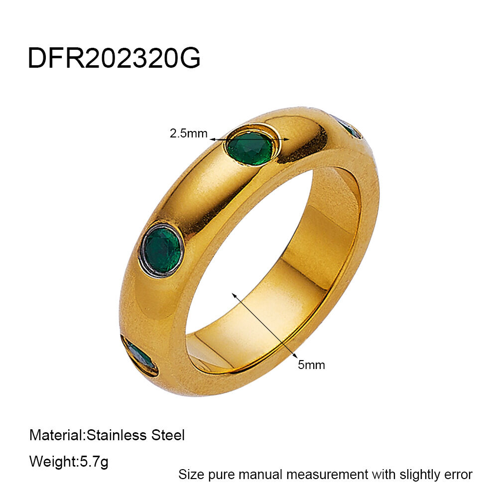 Colorful Circle Stainless Steel Waterproof  Anti - Tarnish Gold Color Zircon Statement Rings h5 