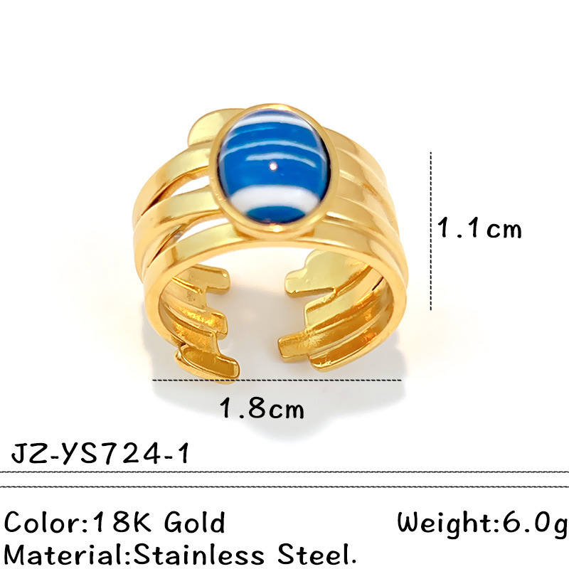 1 Piece Stainless Steel Waterproof Gold Color Natural Stone Ring Picture2