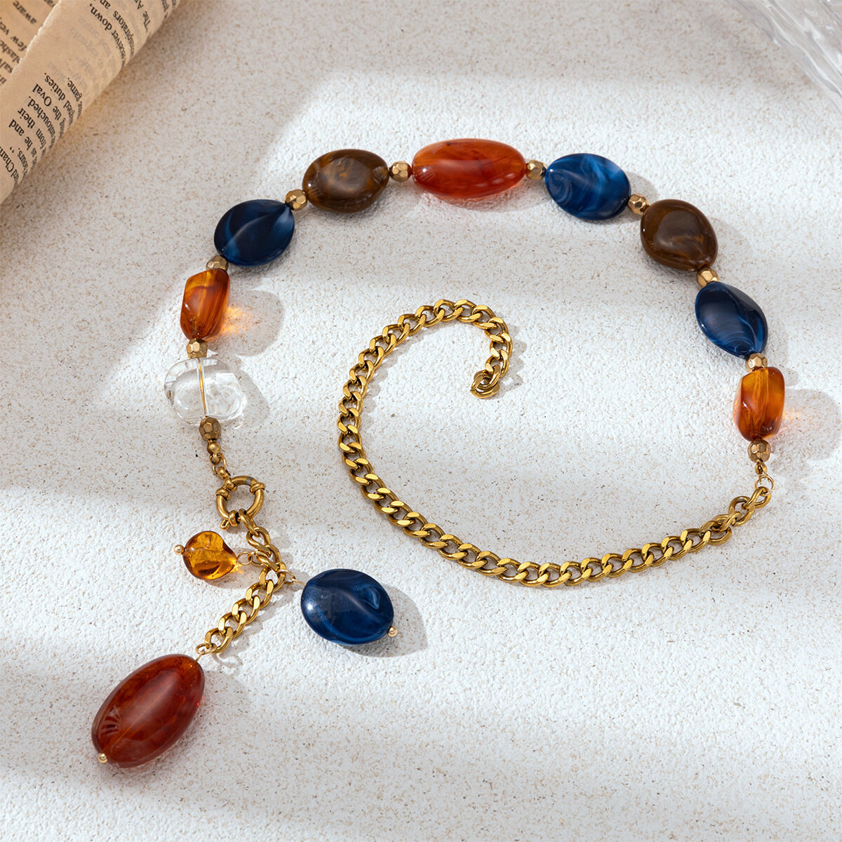 1 pezzo di collana di perline da donna in acciaio inossidabile traslucido di forma irregolare, impermeabile, color oro 2