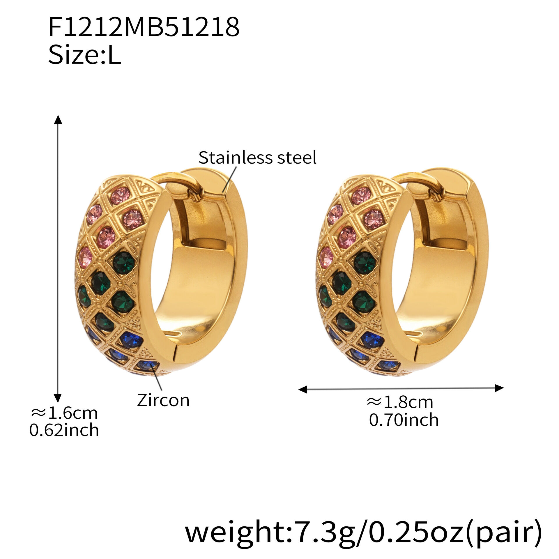Brilliant Rhombus Stainless Steel Waterproof Anti - Tarnish Gold Color Zircon Women's Hoop Earrings h5 