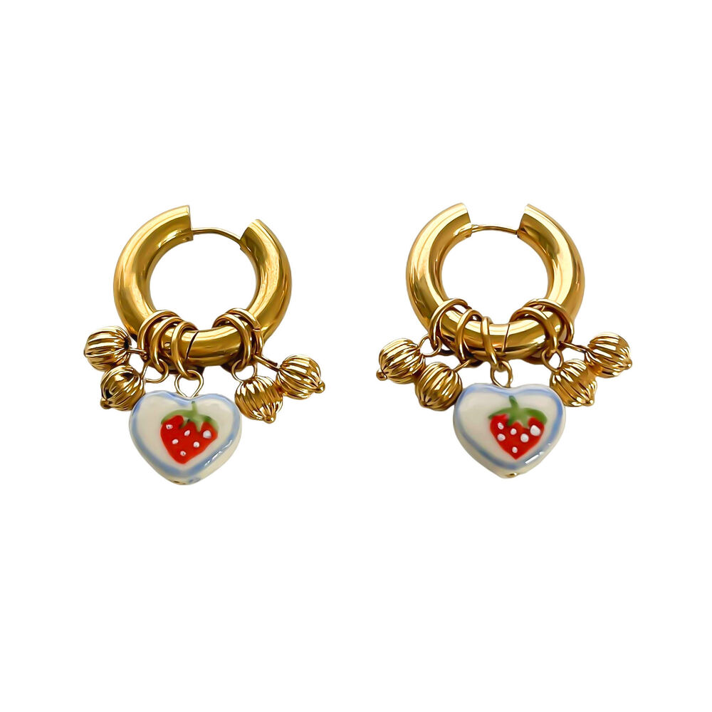 1 Pair Heart Strawberry Pattern Ceramics Drop Earrings