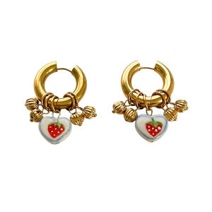 1 Pair Heart Strawberry Pattern Ceramics Drop Earrings h5